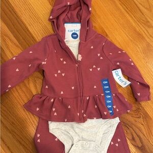 Carter's 12m baby girl 3pc Mauve Heart Baby Set